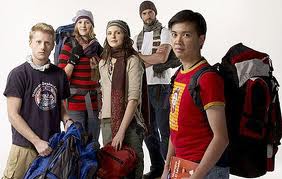 Group of backpacking youth.